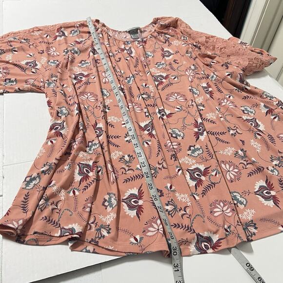 Catherines Tunic Top Size 4X Floral Blouse Flutter 3/4 Sleeves Lace Trim Peasant - Picture 11 of 12